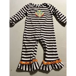 Three Sisters Baby‎ Girl 9M Coverall Thanksgiving Turkey Appliqué Outfit